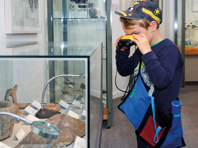 Boy looking at the archeology display