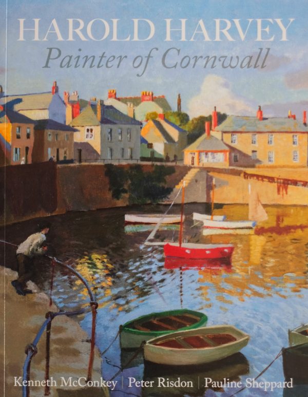 harold harvey front cover of book with painting of harbour. Boats in water with houses behind.
