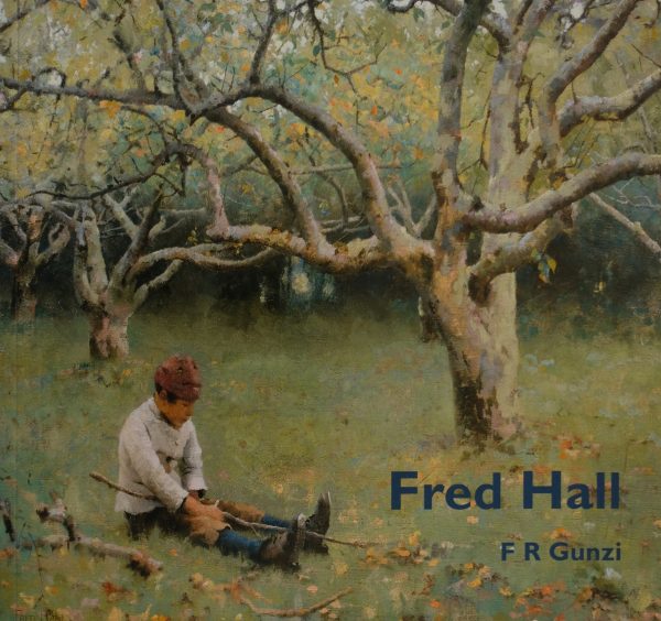 Front cover of Fred Hall book, painting of tree, grass and man sat down
